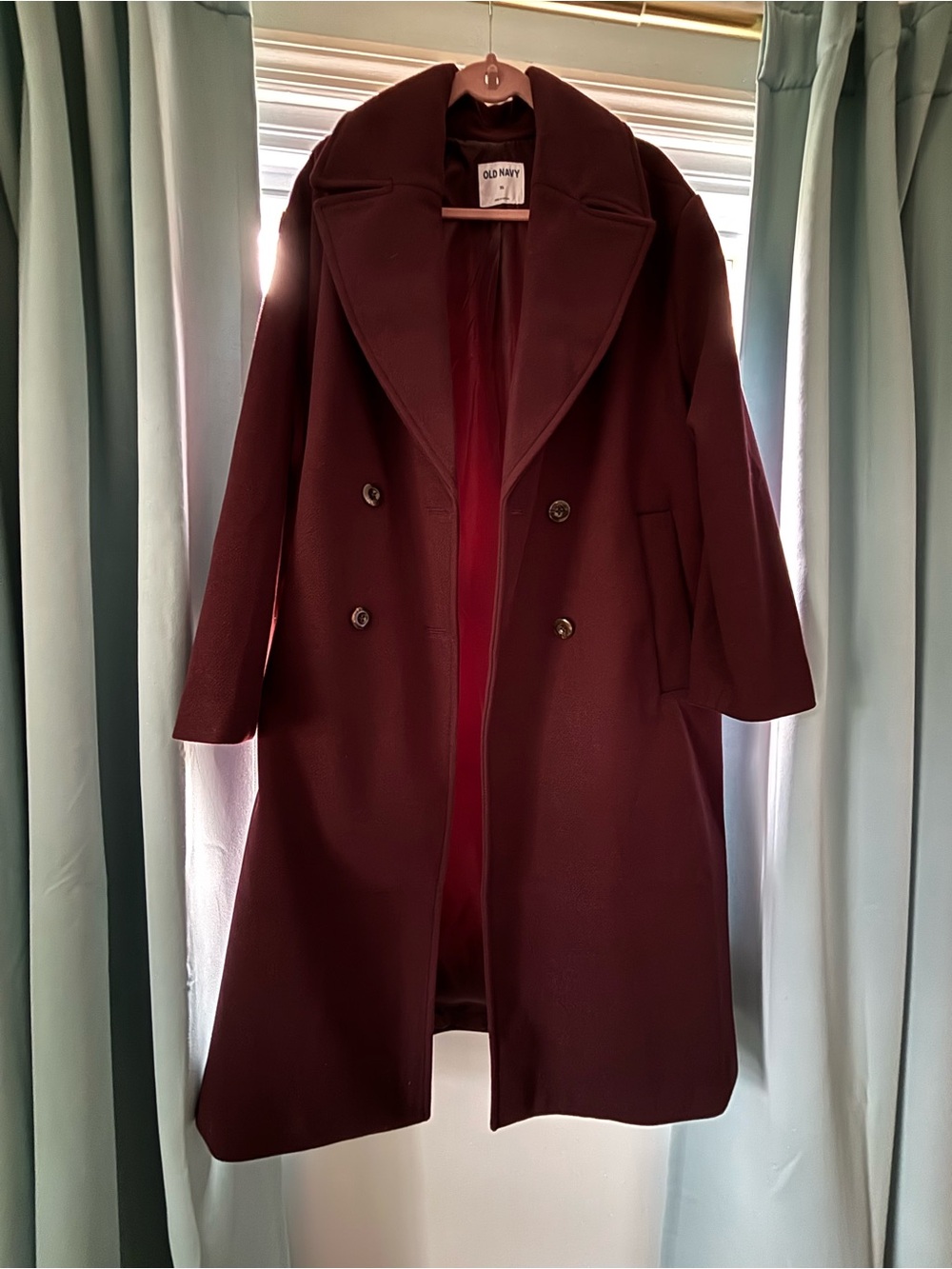 Old Navy Women's Deep Burgundy Double-Breasted Full-length Pea Coat